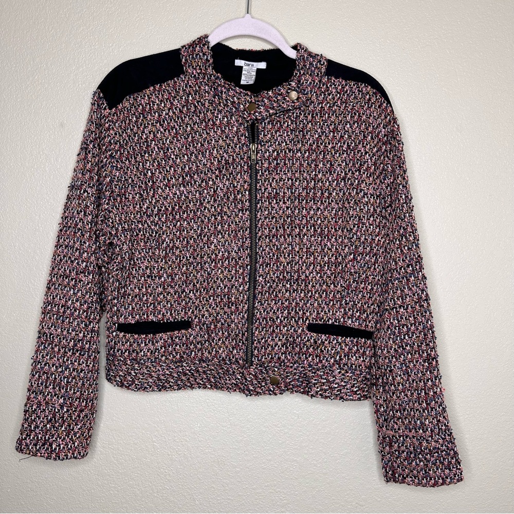Bar III Tweed Multicolored Zip Up Blazer Medium